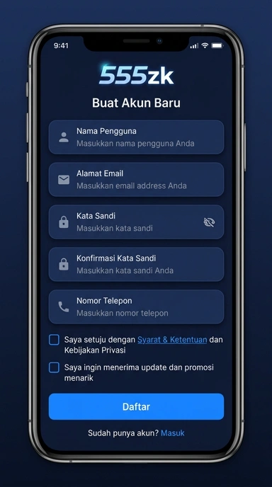 Tampilan halaman daftar 555zk