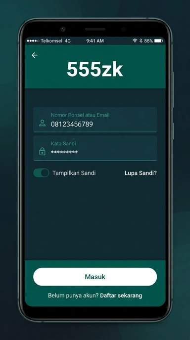 Tampilan halaman login 555zk