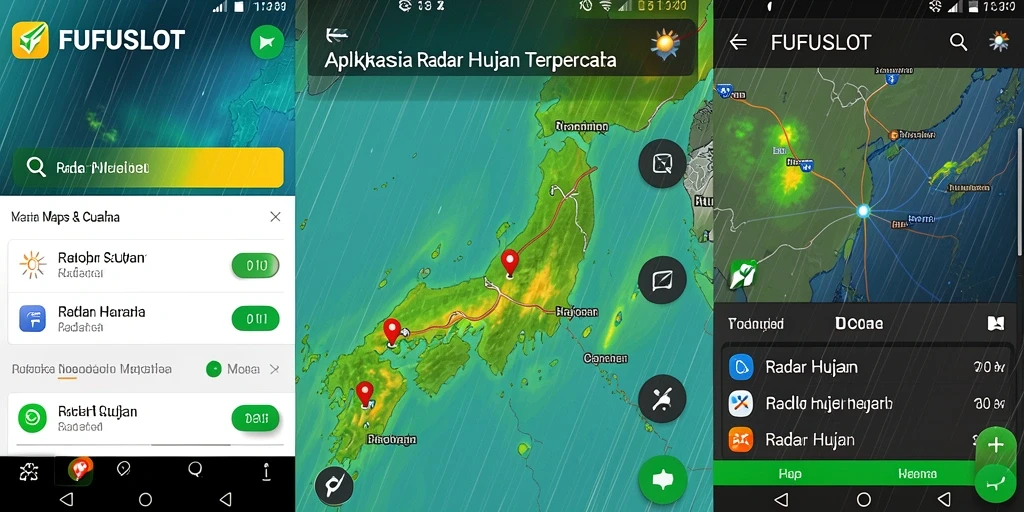 Antarmuka utama FUFUSLOT menunjukkan radar hujan dan informasi cuaca.