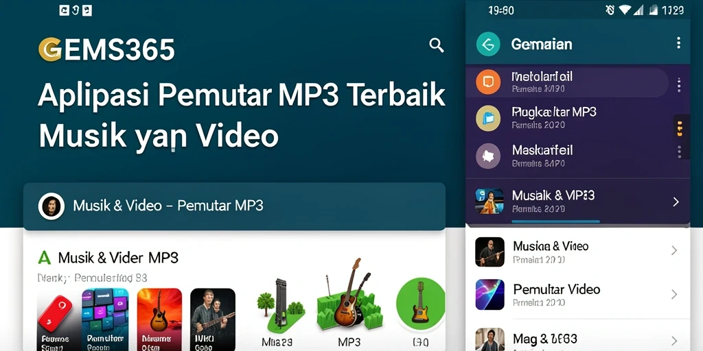 Tampilan antarmuka GEMS365 untuk Pemutar MP3 yang menarik dan fungsional.